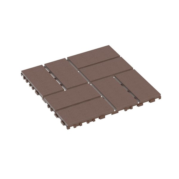 44 Pieces All Weather Outdoor Deck Plastic Patio Tiles, 12 in. x 12 in.  Brown