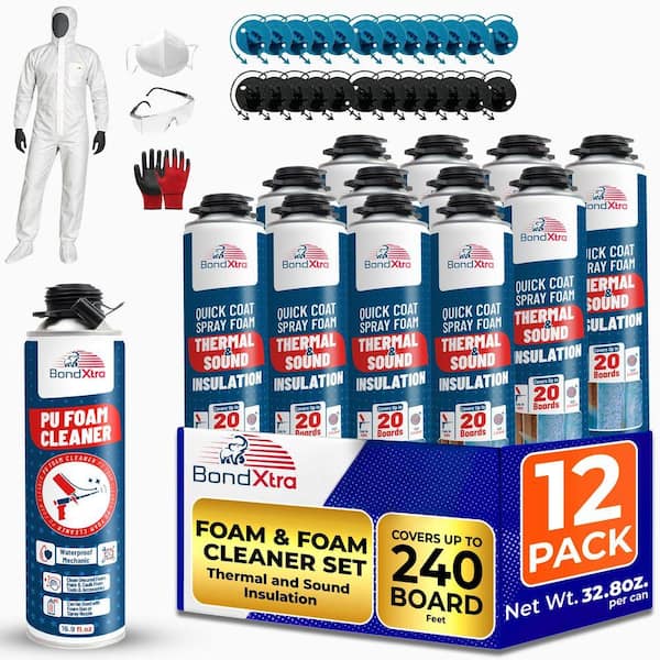BX930 32.8 oz. Self-Expanding Polyurethane Spray Foam Sealant (12-Pack) with Foam Cleaner, Heat Insulation Energy Saving