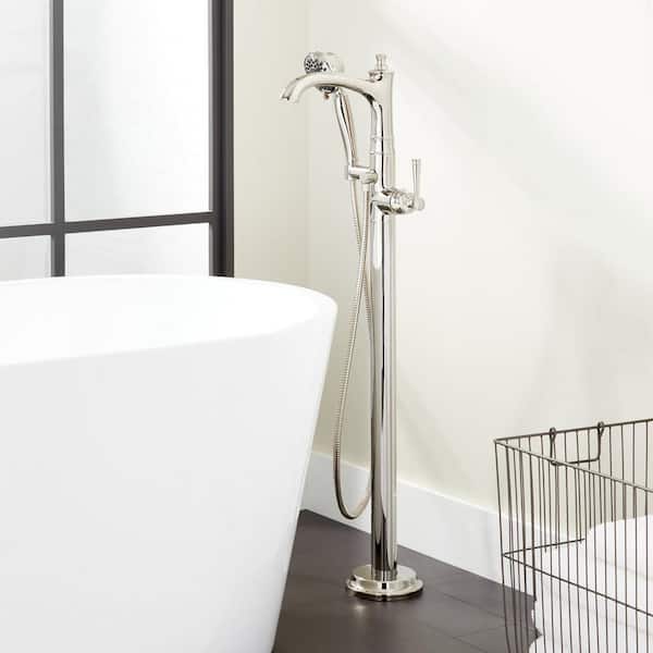 SIGNATURE HARDWARE Beasley Single-Handle Floor Mounted Roman Tub Faucet in. Polished Nickel