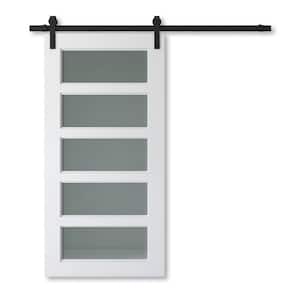 40 in. x 83 in. CHARLESTION Solid Core White Wood Modern Barn Door with Sliding Door Hardware Kit