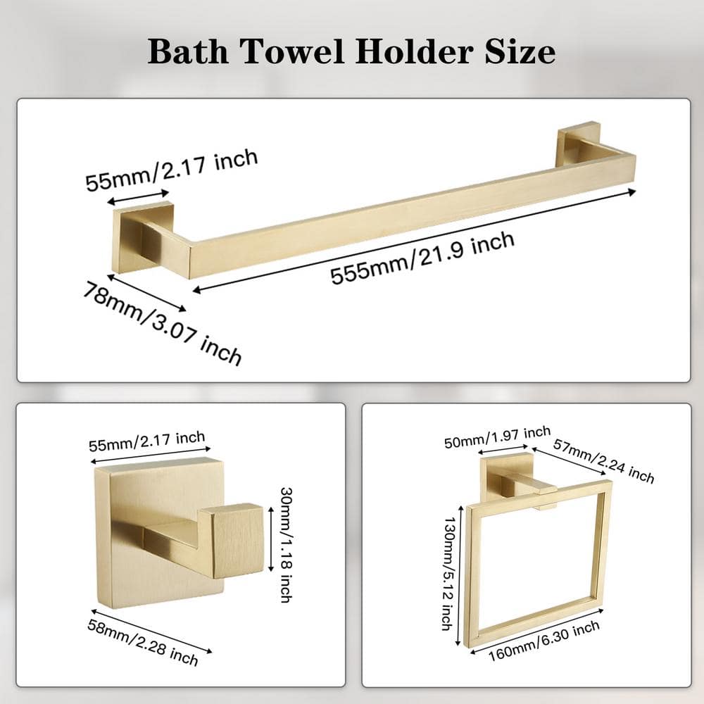 Brushed Gold Stainless Steel 4-Piece Bathroom Hardware Set