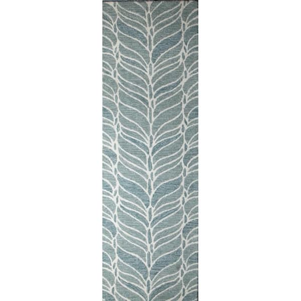 Valencia Teal 3 ft. x 8 ft. (2 ft. 6 in. x 8 ft.) Floral Transitional Runner Rug