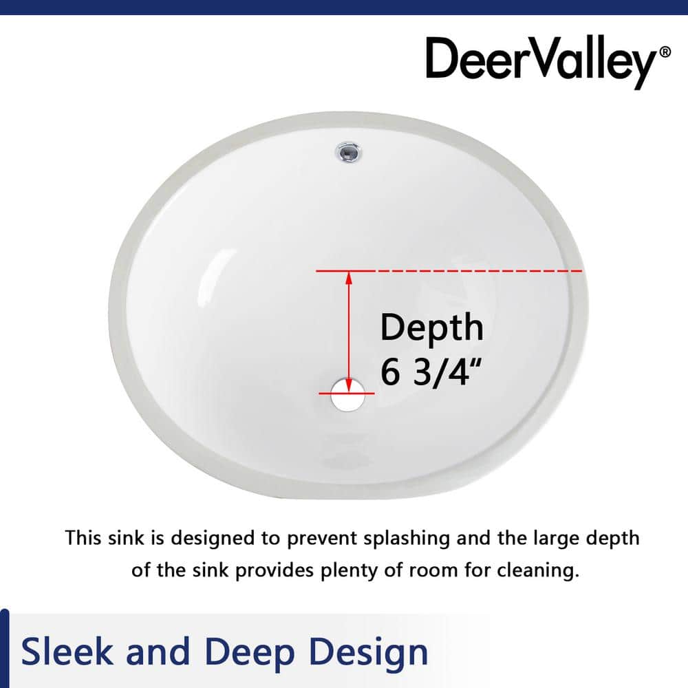 DeerValley Oval White Ceramic Undermount Bathroom Sink with Overflow