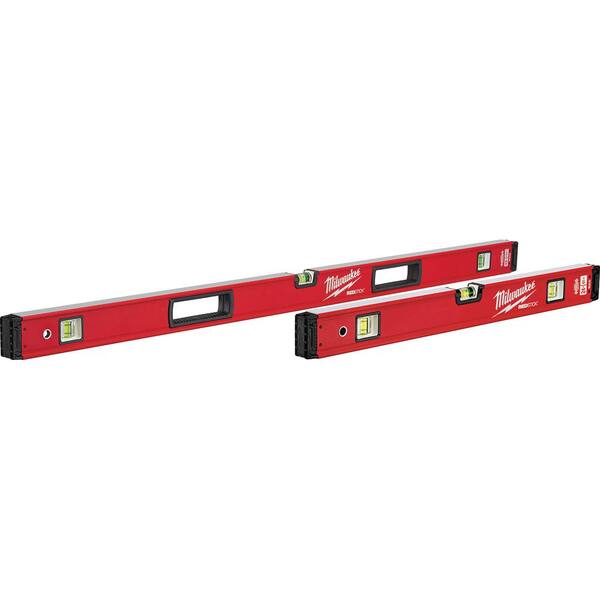 Milwaukee 24 in. and 48 in. REDSTICK Box Level Set with 10 in. 360° Locking Die Cast Torpedo Level (3-Piece)