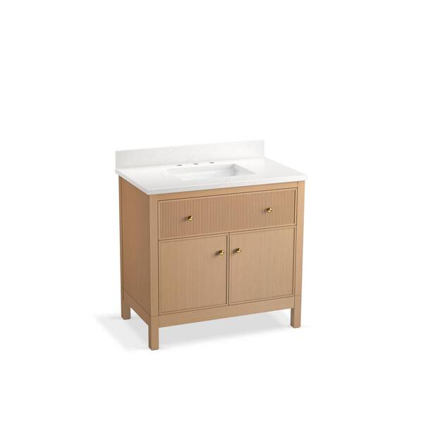 KOHLER Malin 37in. Single Sink Freestanding White Oak Bath Vanity with White Quartz Top Assembled