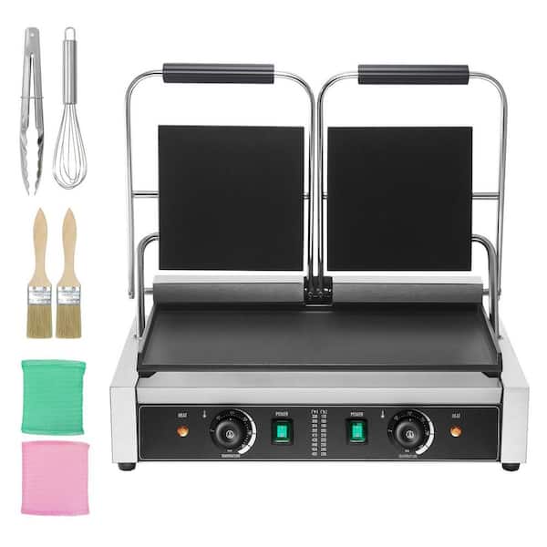 SKYSHALO Commercial Sandwich Panini Press 3,600 W Non-Stick Electric Griddle with Double Flat Plates for Steak Bacon, Silver