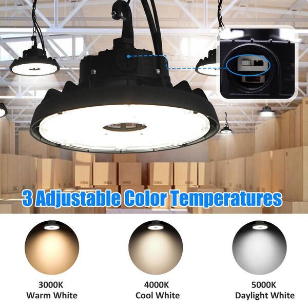 Lecoht 10 in. 100/120/150-Watt Selectable Commercial Lighting Black UFO High Bay Garage Light, 3000/4000/5000K