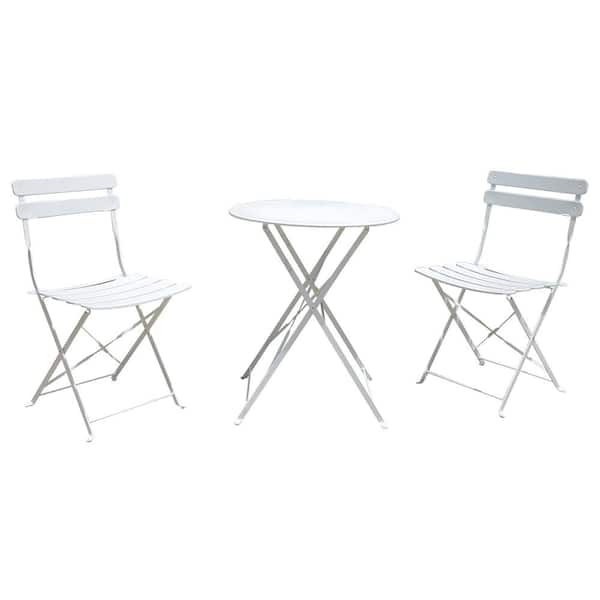White Folding Outdoor Furniture Sets 3 Piece Set of Foldable Chairs and Table OC Orange-Casual Premium Steel Patio Bistro Set 