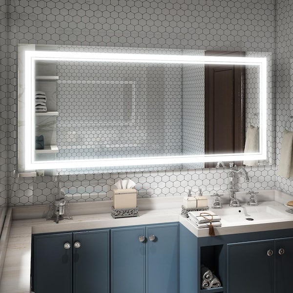 WELLFOR RUNA 60 in. W x 28 in. H Rectangular Frameless Dimmable Wall Bathroom Vanity Mirror with UL LED Lights in Aluminum,6000K