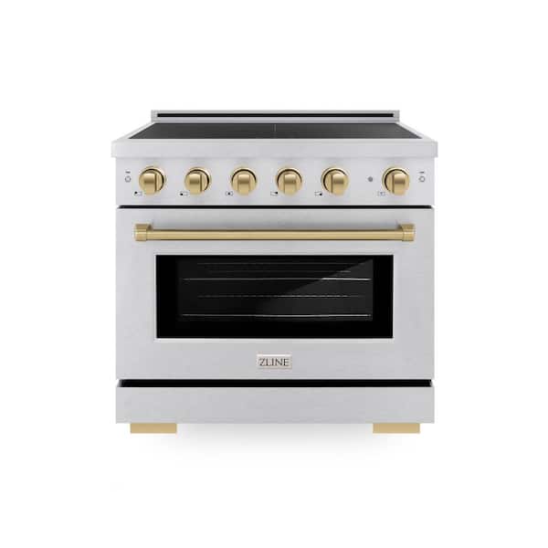 Autograph 36 in. 5.2 cu. ft. Paramount Induction Range with 5 Element Cooktop in Satin Stainless with Champagne Accents
