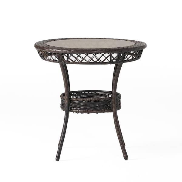 Figi Multi-Brown Round Faux Rattan Outdoor Patio Dining Table