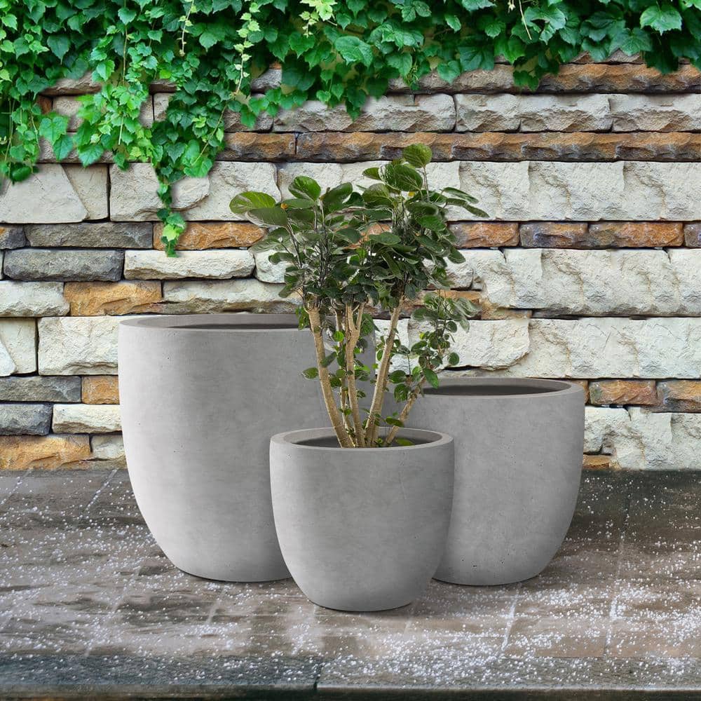 Kante 3-Pack Round Gray Concrete Indoor/Outdoor Planters