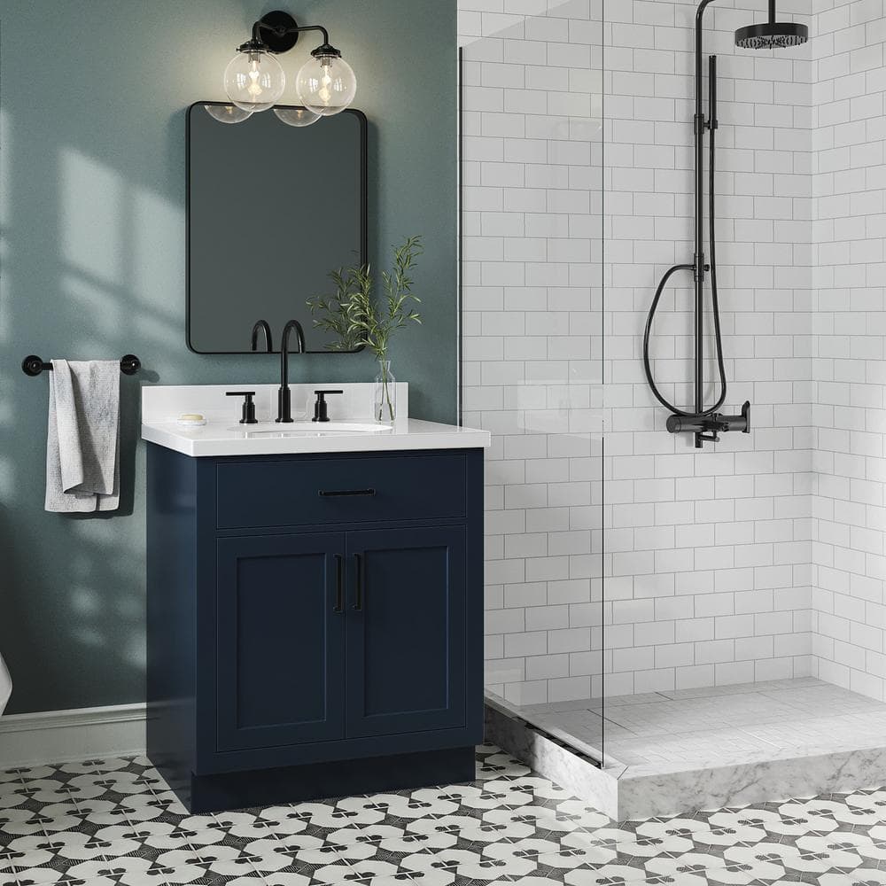 Midnight Blue Hardwood Single Freestanding Vanity Cabinet