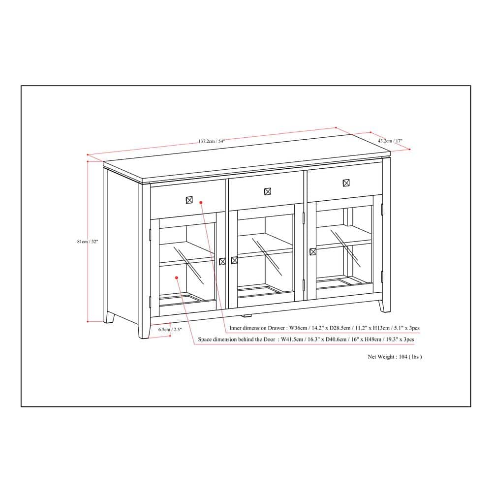 Cosmopolitan White Solid Wood 54" Contemporary Sideboard Buffet