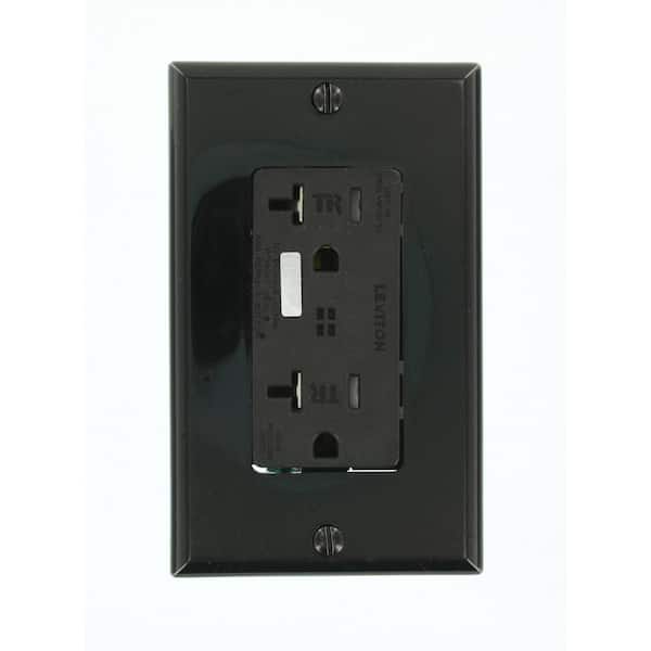 Decora Plus 20 Amp 125 V Surge Tamper Resistant Duplex Outlet/Receptacle w Alarm, Black (1-Pack) T7380-E
