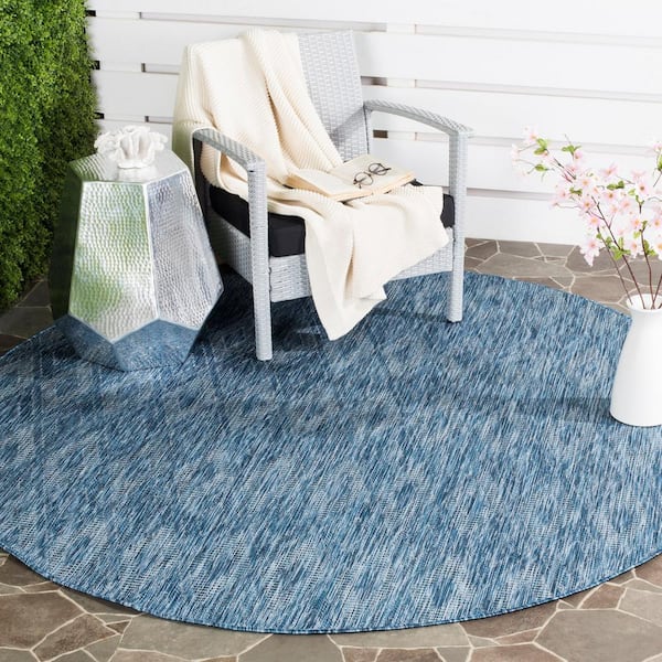 Courtyard Navy/Navy 9 ft. x 9 ft. Solid Color Diamond Indoor/Outdoor Round Area Rug
