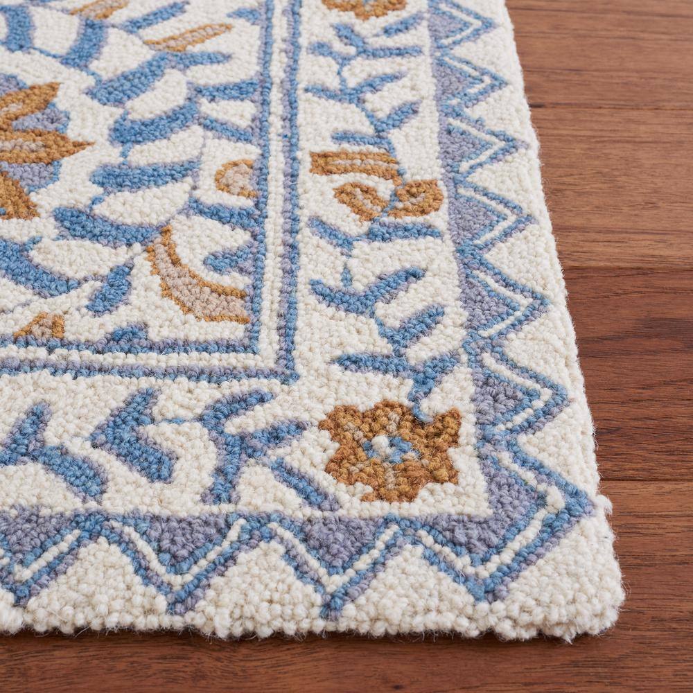 Handmade Chelsea Floral Wool Accent Rug - Ivory & Blue, 1'8" x 2'6"