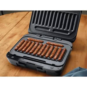Sizzling Sausage 3-in-1 Black Indoor Electric Grill with Removable Plates