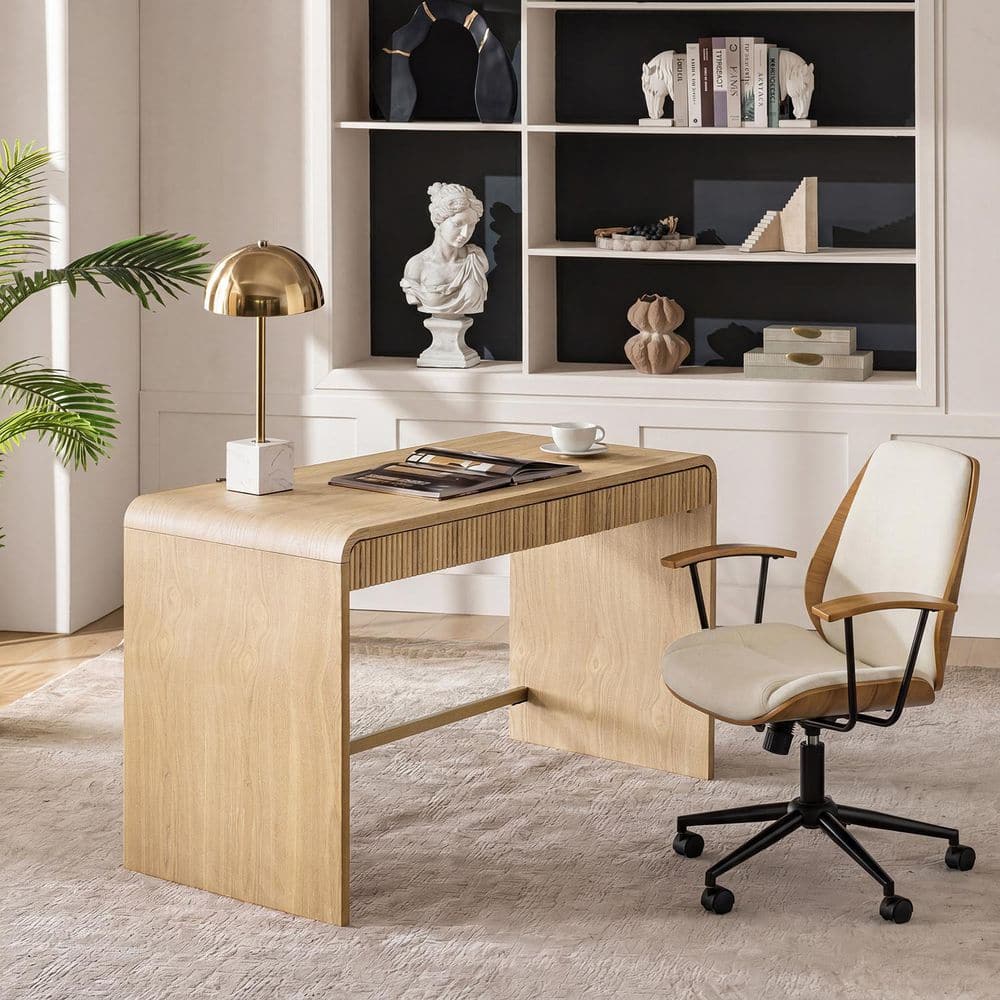 JAYDEN CREATION Florencia 49.5 in. Rectangular Ivory Wood 2-Drawer Desk ...