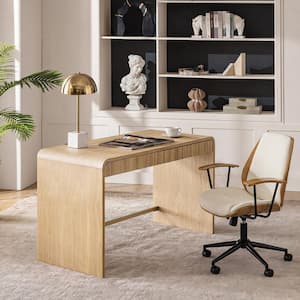 Florencia 49.5 in. Rectangular Ivory Wood 2-Drawer Desk with Desk and Chair