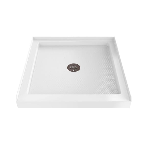 SlimLine 36 in. L x 36 in. W Alcove Square White Shower Pan Base with 2 in. Round Center Drain in Oil Rubbed Bronze
