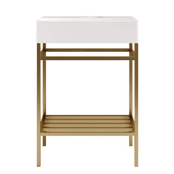 24 in. Freestanding Gold Bath Vanity with Glossy White Ceramic Top Unassembled