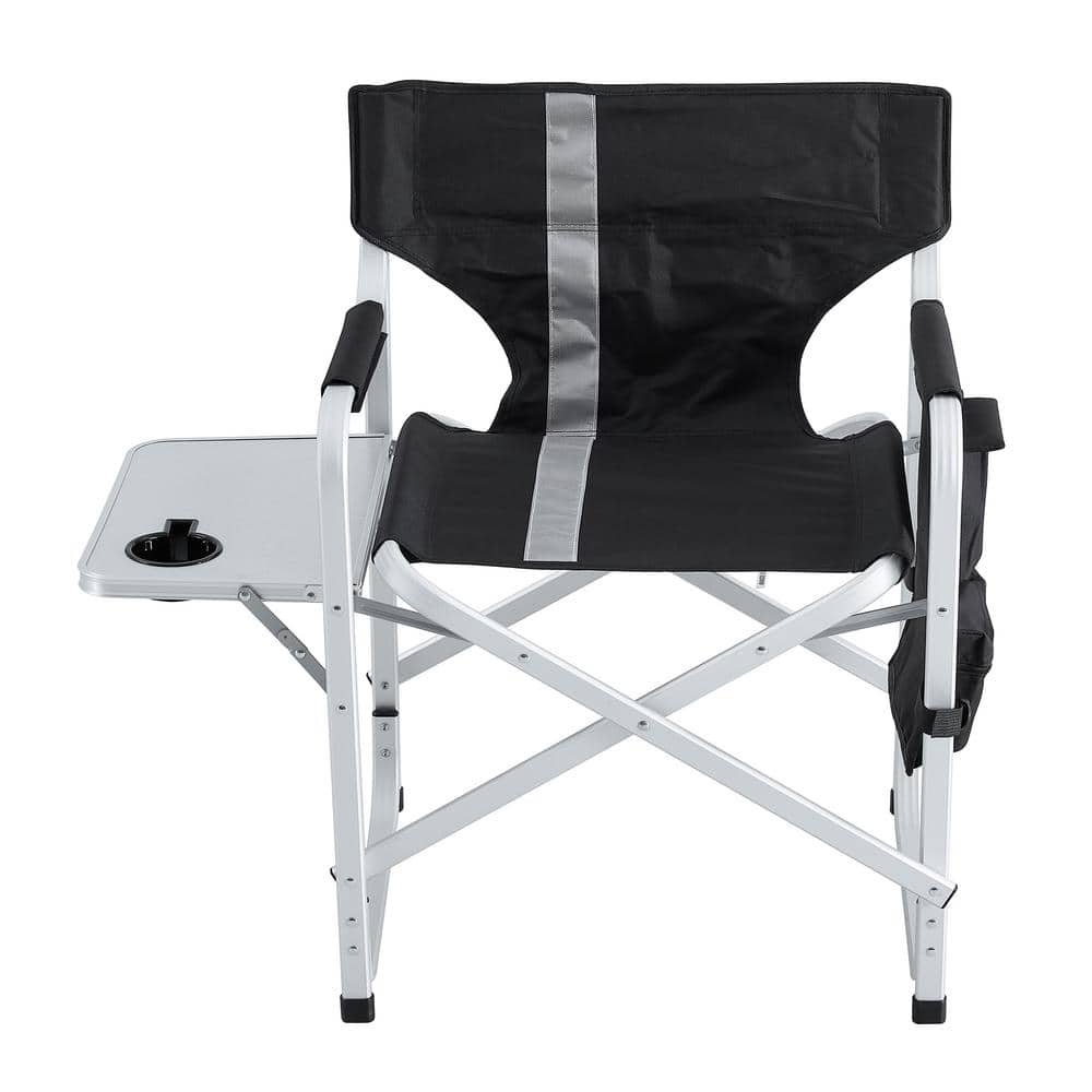 1-Piece Black and Grey Aluminum Folding Outdoor Lawn Chairs with Side Table