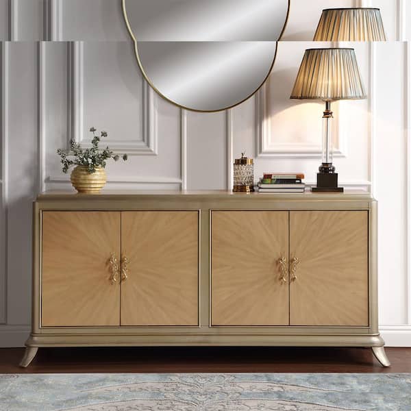 Acme Furniture Dodie Natural Oak Sunburst Pattern And Taupe Champaign Finish Wood 20 in. Buffet