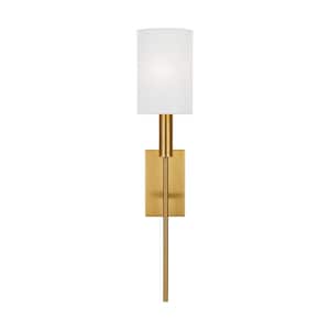 Brianna 1-Light Burnished Brass Contemporary Indoor Dimmable Tail Wall Sconce with Optional White Linen Shade