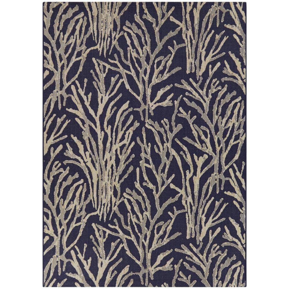 BALTA Lilburn Navy Blue 8 ft. x 10 ft. Botantical Indoor/Outdoor Area ...