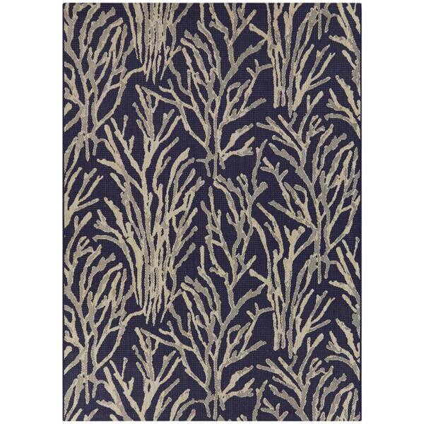 Lilburn Navy Blue 8 ft. x 10 ft. Botantical Indoor/Outdoor Area Rug