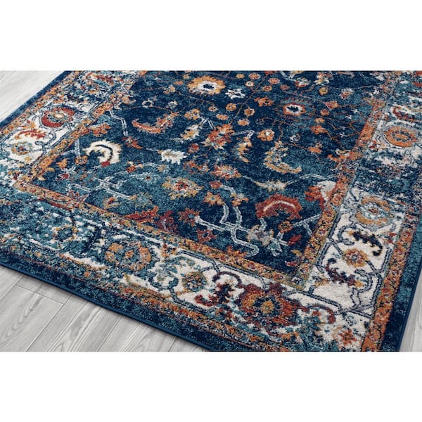 Alexandria 7 ft. X 7 ft. Navy Blue/Orange Border Area Rug