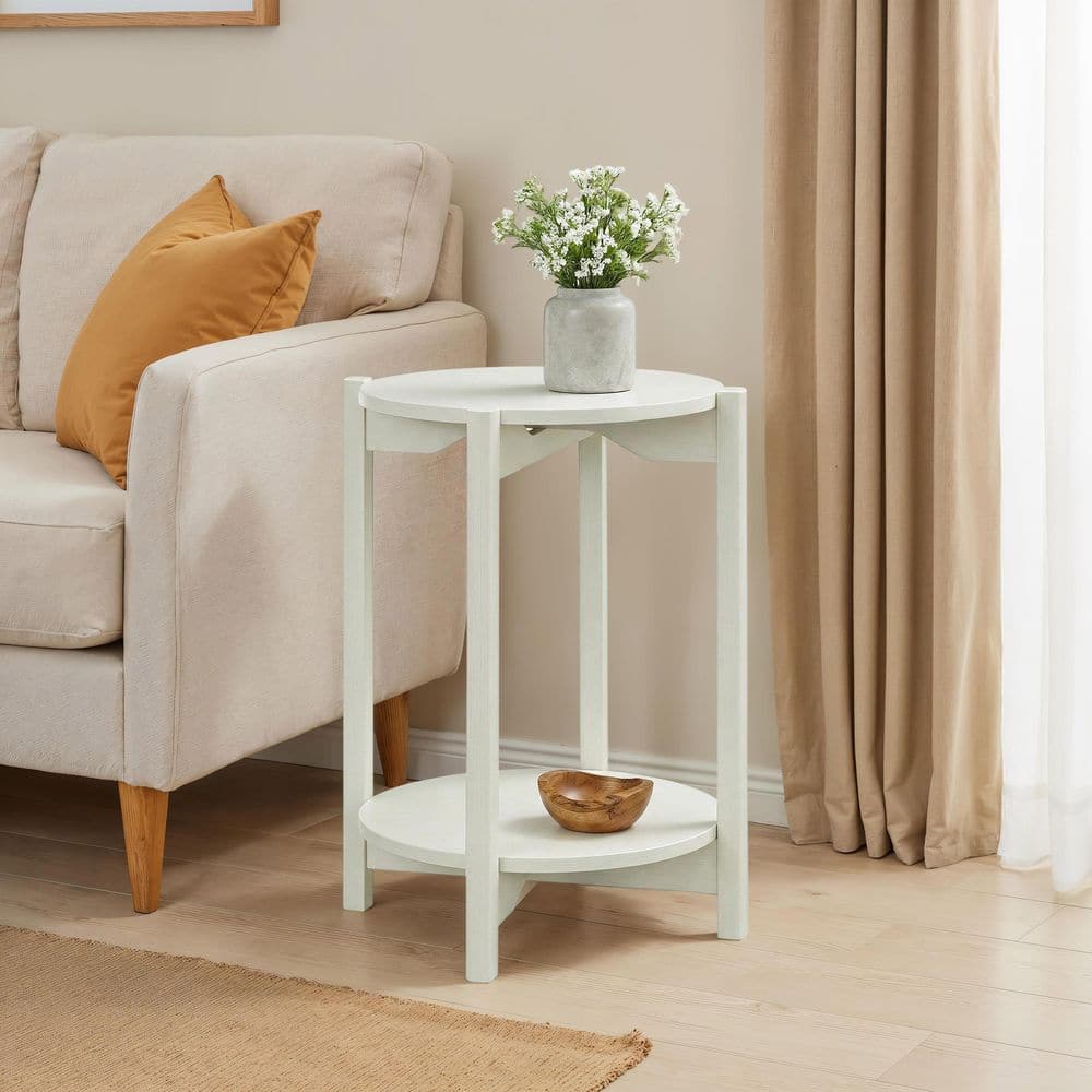 Furniture of America Elix 18 in. White Round Wood End Table with Open ...