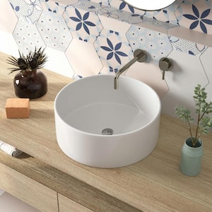 16 in. Symmetry Ceramic Circular Vessel Bathroom Sink in White, Faucet and Overflow Not Included