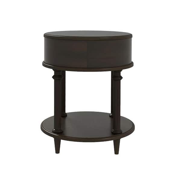 JAYDEN CREATION Myrmidones 26 in. Tall Wood Round Walnut End Table with Storage