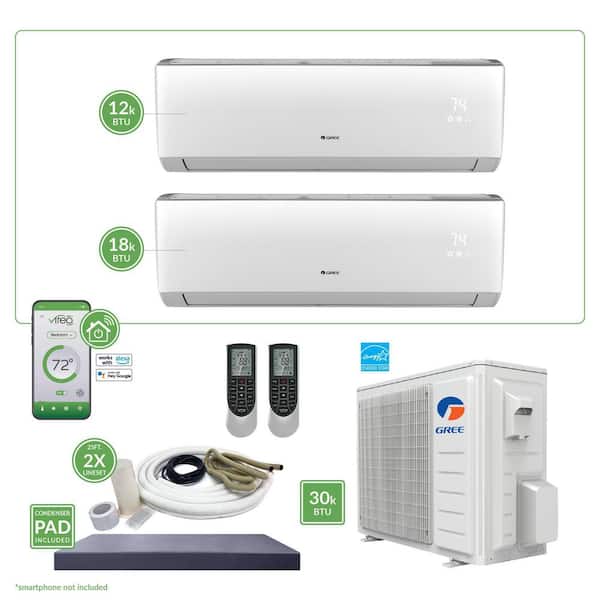 GREE Gen3 Smart Home 28,400 BTU 2.5-Ton Dual-Zone Ductless Mini Split Air Conditioner and Heat Pump 25 ft. Install Kit 230 V