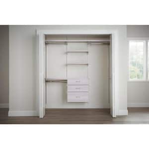 Genevieve 6 ft. White Adjustable Closet Organizer Long and Double Long Hanging Rods with 3 Shelves and 3 Drawers