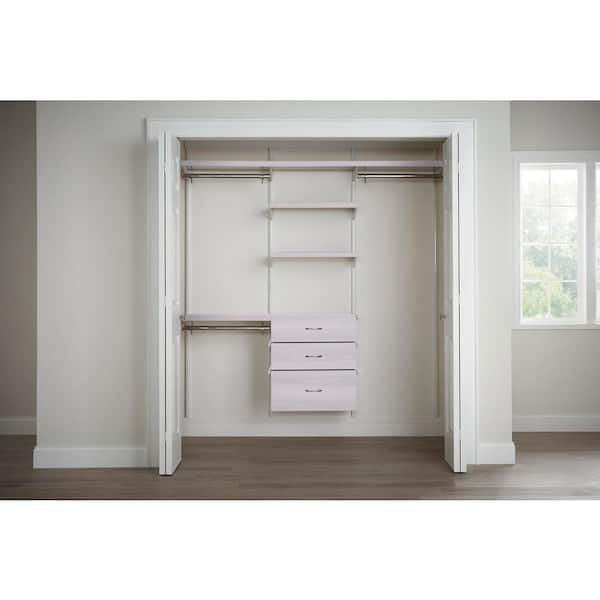 Everbilt Genevieve 6 ft. White Adjustable Closet Organizer Long and Double Long Hanging Rods with 3 Shelves and 3 Drawers