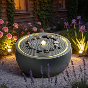 Outdoor Waterfall Fountain Modern Round Bowl Ripple Design Resin Garden Water Feature for Patio Porch Yard