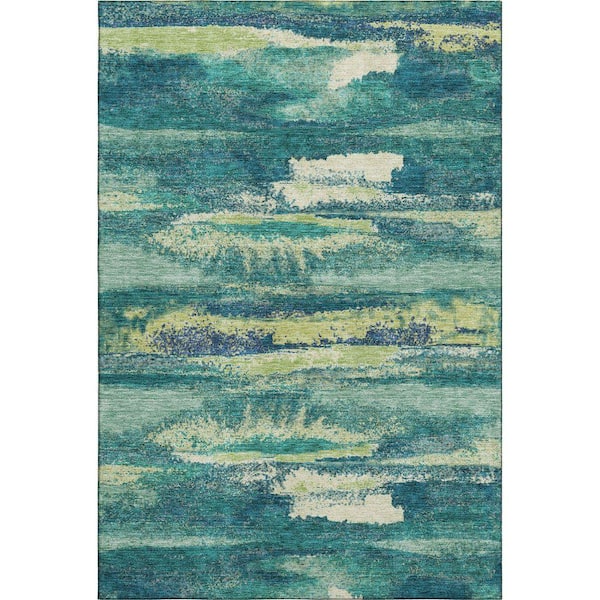Mayfield Premium Machine Washable Abstract AMF942 Emerald 5 ft. x 7 ft. 6 in. Area Rug