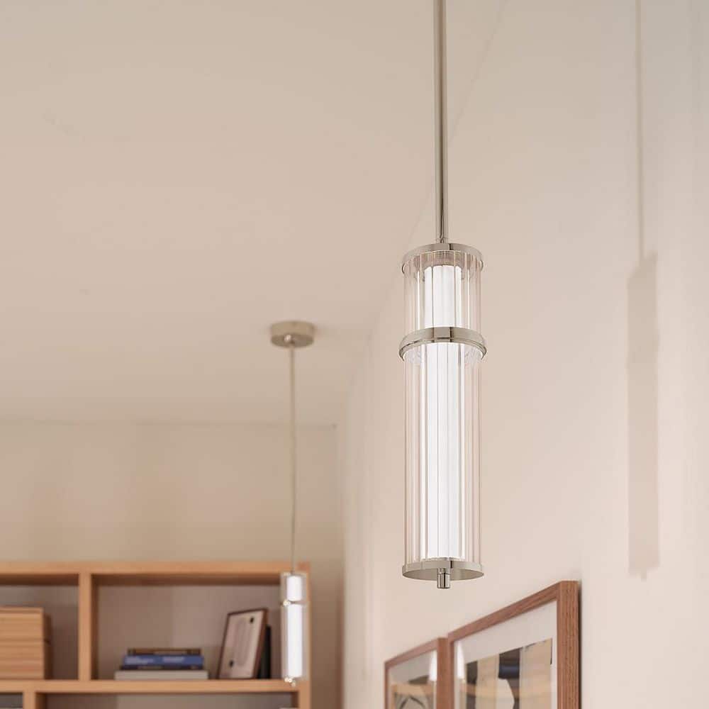 Riven 15.5 in. LED 1 Light Pendant with Clear Fluted Glass in Polished Nickel price history on PriceWatchPro