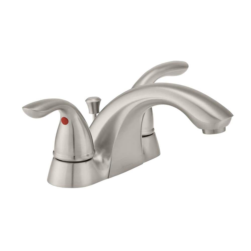 Glacier Bay Builders 4 in. Centerset Double Handle Low-Arc Bathroom Faucet  in Brushed Nickel HD67091W-6B04 - The Home Depot