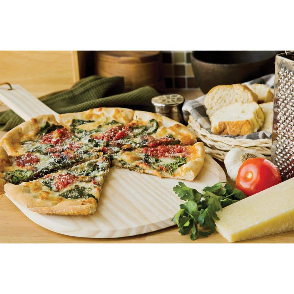 Natural Rubberwood 12-Inch Pizza Paddle with Handle Loop