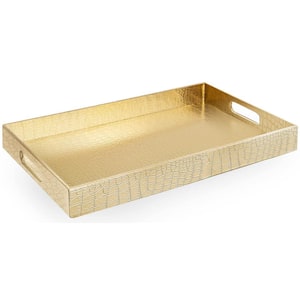 18 in. x 12 in. Gold Rectangle Alligator Faux Leather Decorative Serving Tray with Handles