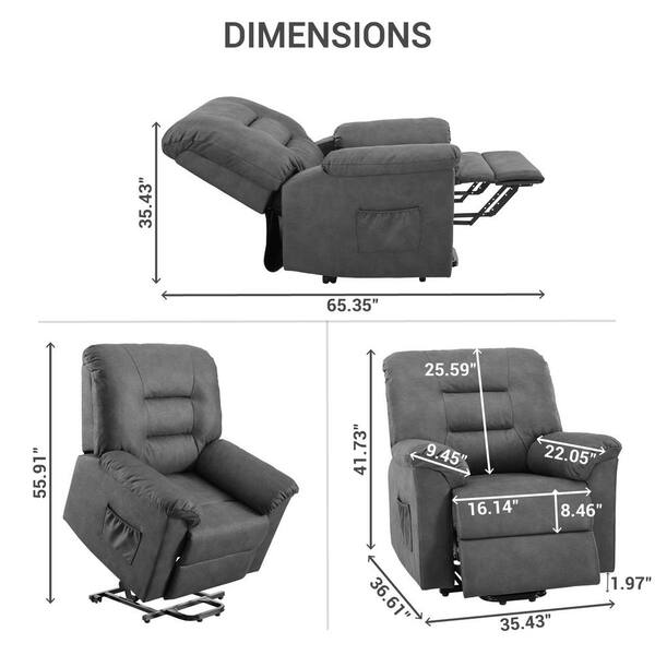 HOMESTOCK Gray Microfiber Standard (No Motion) Recliner with Power Lift  98818 - The Home Depot