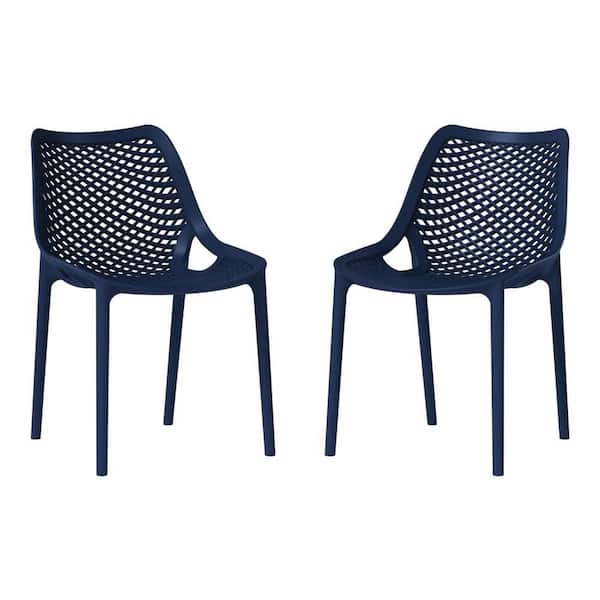 Frond&Form Outdoor Patio Poly Plastic Stacking Curved Dining Side Chair (Set of 2), Navy Blue
