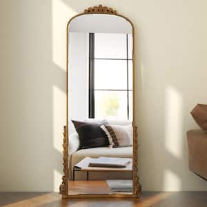 29 in. W x 67 in. H Antique Gold Arched Floor Mirror