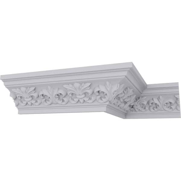 Ekena Millwork 3-1/4 in. x 3-1/4 in. x 94-1/2 in. Polyurethane Fleur De Lis Crown Moulding