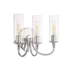 Modina 16 in. 3-Light Chrome Finish Vanity Light with Clear Glass
