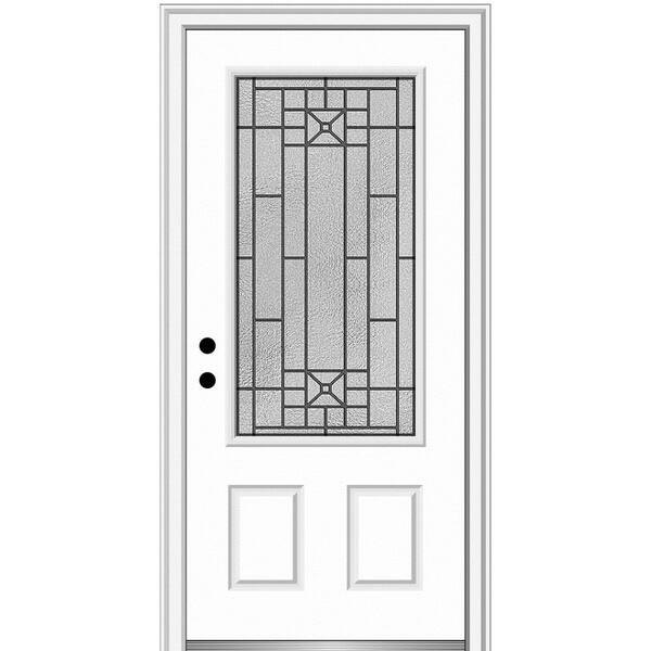 MMI Door 36 in. x 80 in. Courtyard Right-Hand 3/4-Lite Decorative Primed Fiberglass Smooth Prehung Front Door, 4-9/16 in. Frame
